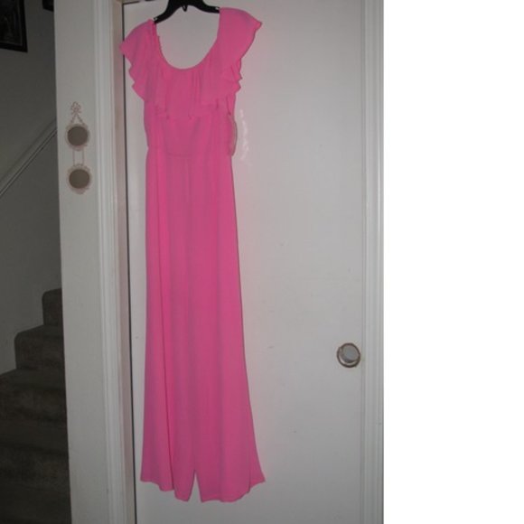 Hot Pink Cold Shoulder Fully-Lined Jumpsuit - Picture 5 of 10